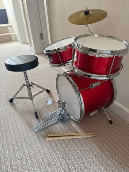 Photo of free Kids drum kit, stool & sticks (Chesham HP5) #1