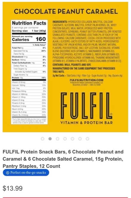 Photo of free 2 boxes FULFIL Protein Snack Bars (Valencia Avenue, Sunnyvale) #4
