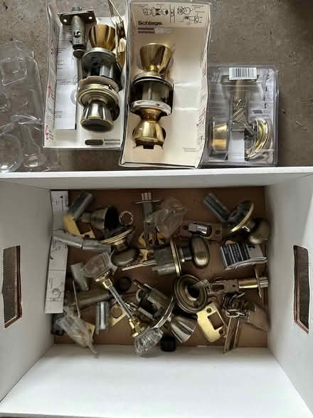 Photo of free Box of door knobs and hardware (Arlington Center) #1