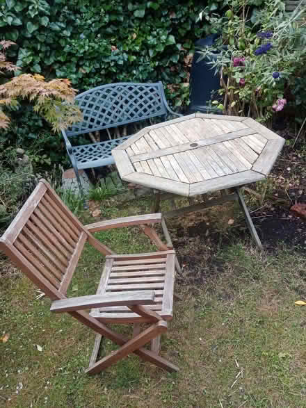 Photo of free wooden garden table and 3 chairs (Dulwich SE22) #1