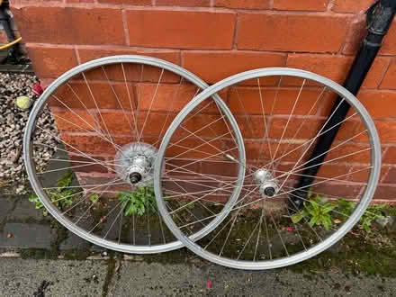 Photo of free Pair of 26” basic mountain bike wheels. QR, 7 speed (Formby L37) #1