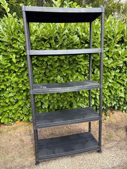 Photo of free Black plastic shelving unit (DA5) #1
