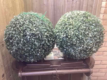 Photo of free 2 large green plastic garden balls (Southport PR9) #1