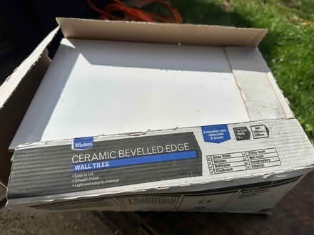 Photo of free Box of 16 white ceramic bevelled wall tiles (Woodley RG5) #1