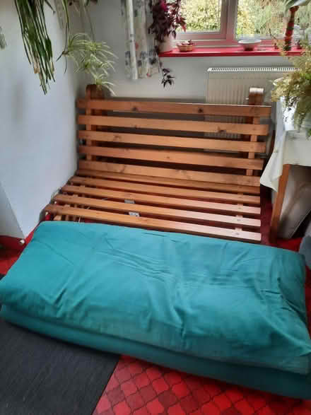 Photo of free Green cloth covered futon and base (Desford LE9) #4