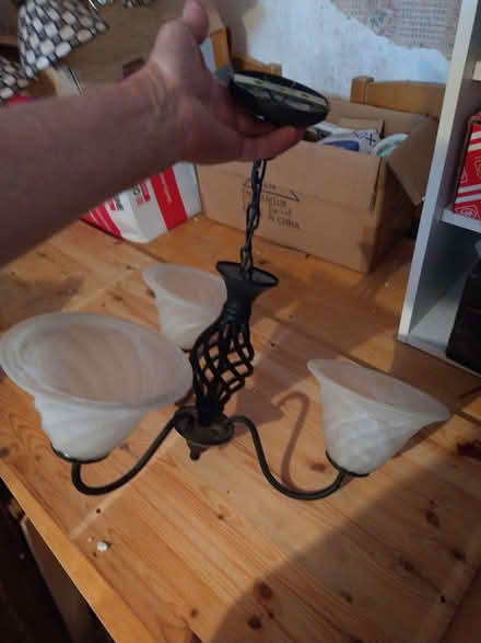 Photo of free Wrought iron 3 lamp hanging "chandelier" light fitting (St Austell PL25) #1