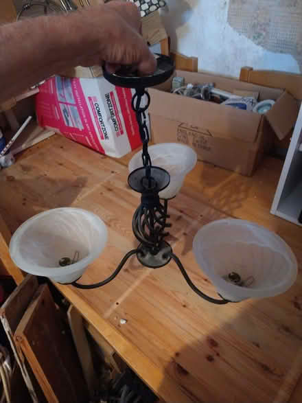 Photo of free Wrought iron 3 lamp hanging "chandelier" light fitting (St Austell PL25) #2