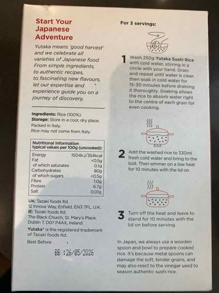 Photo of free Unopened and in date sushi rice (Norton Lees S8) #2