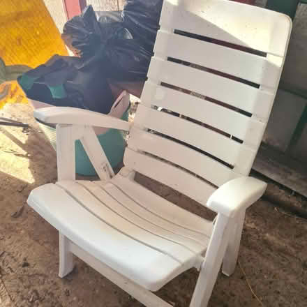 Photo of free 2 x white plastic garden chairs (Southgate RH11) #1
