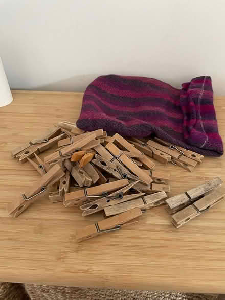 Photo of free 35 Wood Clothes Pins & bag (West Bridgford NG2) #1