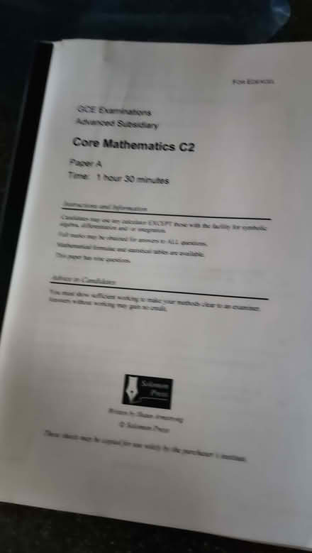 Photo of free Past papers GCE MATHS (Yeading UB4) #2