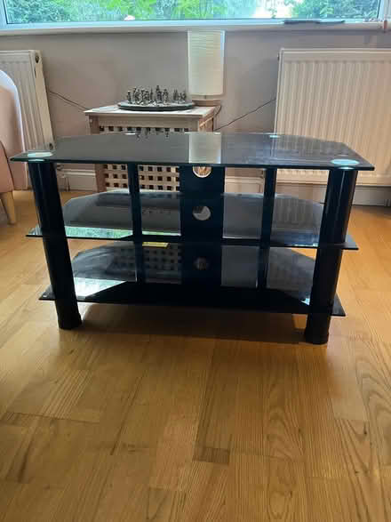 Photo of free Black glass TV stand (Charney Bassett OX 12) #1