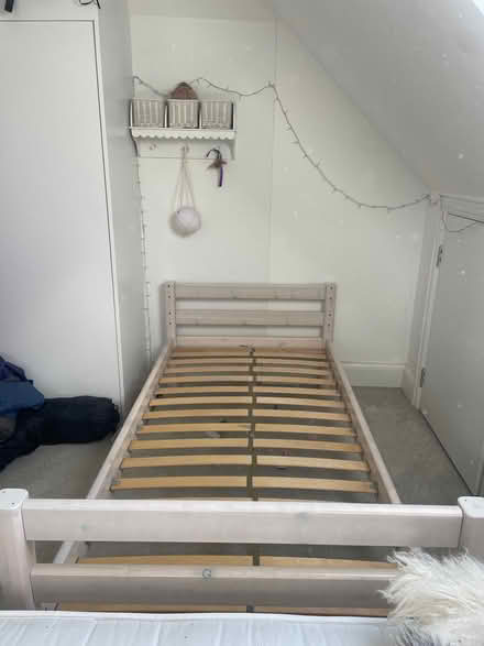 Photo of free Single bed frame - white wooden (Molesey KT8) #1