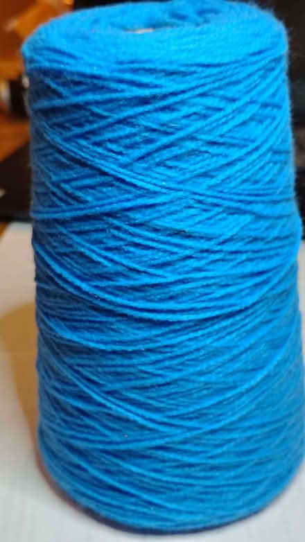 Photo of free Knitting yarn, azure-blue, acrylic, on cone. (GU10) #1