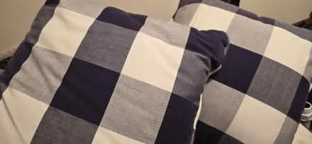 Photo of free 2 square cushions, indigo and white check (Great Moor SK7) #1