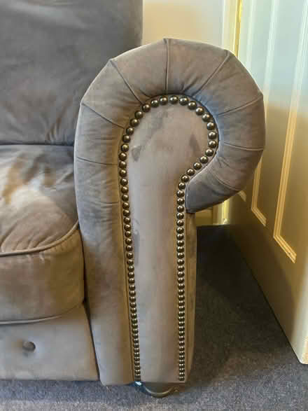 Photo of free Grey velvet L shaped sofa (Hook KT9) #2