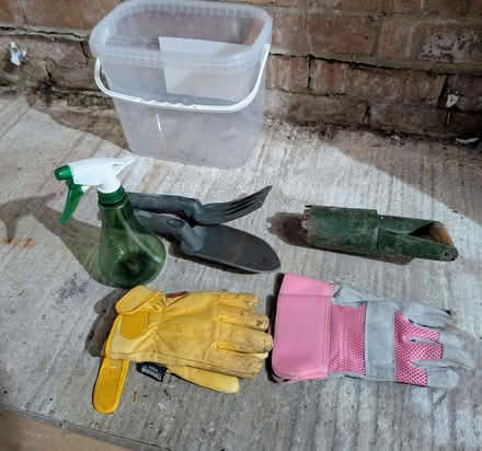 Photo of free Small gardening tools and 2 pairs of small gloves. (Brockworth GL3) #1
