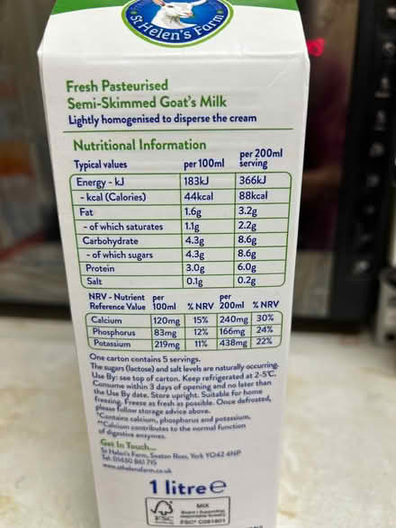 Photo of free 1 ltr carton of semi-skimmed goat’s milk, tiny amount usef (Monks Hill CR2) #2