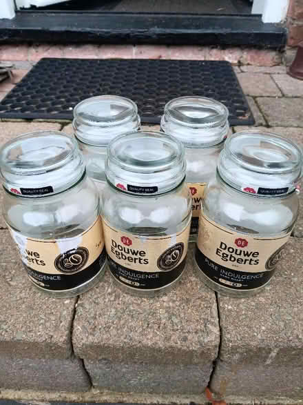 Photo of free 6 Lge Empty Dowe Egbert coffee jars Can split (Fords Farm RG30) #1