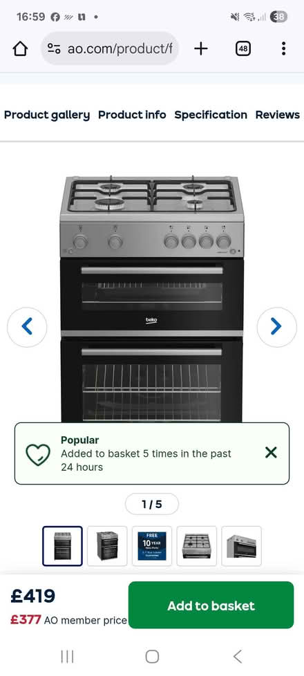 Photo of Double gas cooker (Pittville GL50) #1