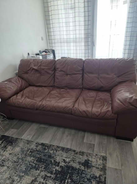Photo of free 3 + 1 Brown leather sofa set (Stratford E20) #1