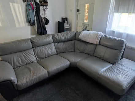 Photo of free Grey DFS leather corner sofa (Muxton TF2) #1