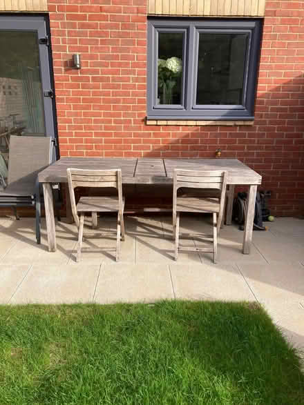 Photo of free Wooden garden table 2 chairs and a bench (Cutteslowe OX2) #1