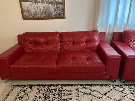 Photo of free Red leather 4 piece suite (Moulton) #3
