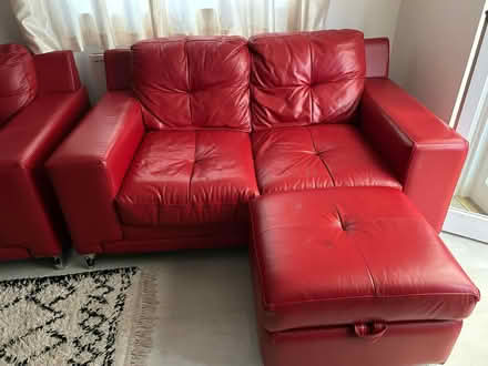 Photo of free Red leather 4 piece suite (Moulton) #1