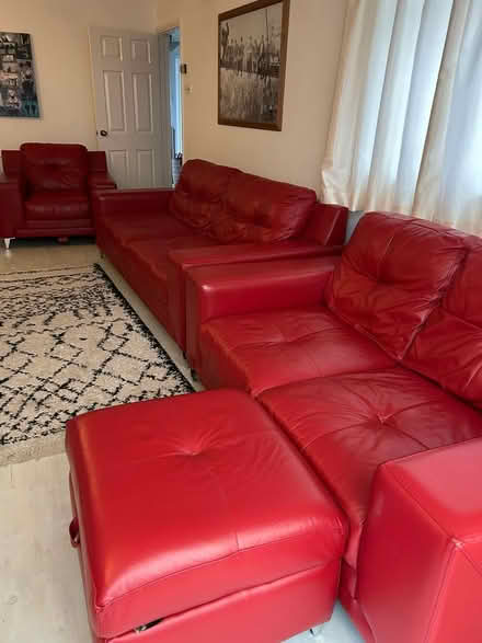 Photo of free Red leather 4 piece suite (Moulton) #2