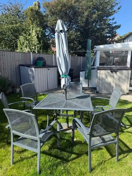 Photo of free Grey outdoor table and chairs (L23) #2