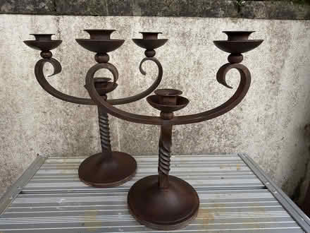 Photo of free PAIR of iron candlesticks (South Nutfield RH1) #1