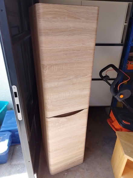 Photo of free Wall hung bathroom cabinet in light oak finish (Saltford) #2