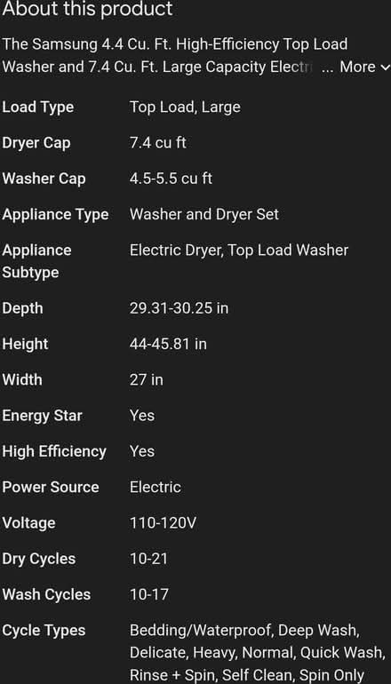 Photo of Samsung washer and dryer (35th Street GALVESTON Texas) #3