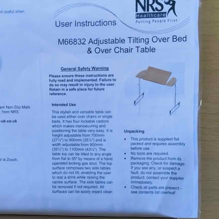 Photo of free Adjustable Tilting Over Bed and Chair table (Musselburgh EH21) #3