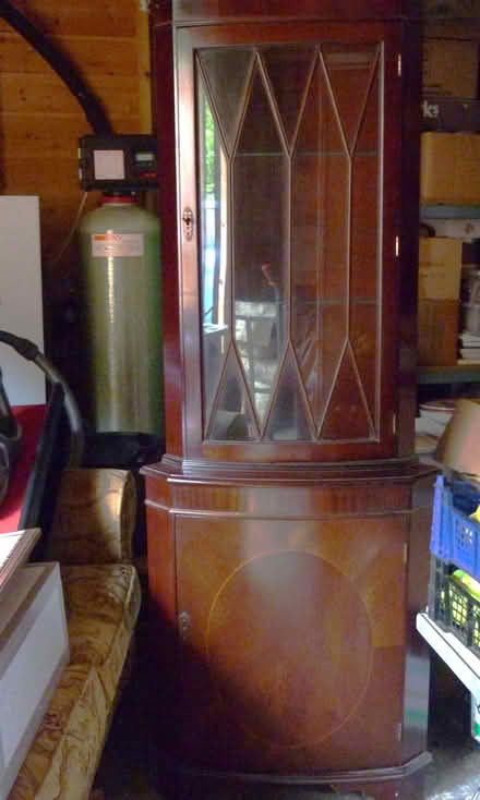 Photo of free Corner cabinet, brown with glass front (Westfield NR19) #1