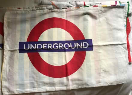 Photo of free London Underground/rainbow double duvet cover & pillowslips (Wootton OX13) #2