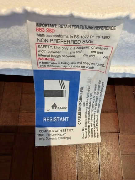 Photo of free Child’s mattress + 3 fitted sheets (Greenwich/Blackheath SE10) #2