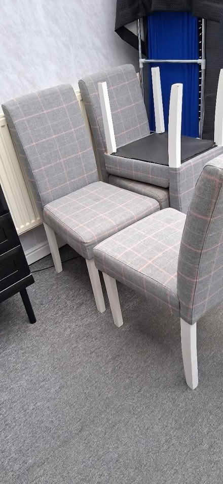 Photo of free 4 dining chairs. Grey plaid (Norwich. NR3) #1
