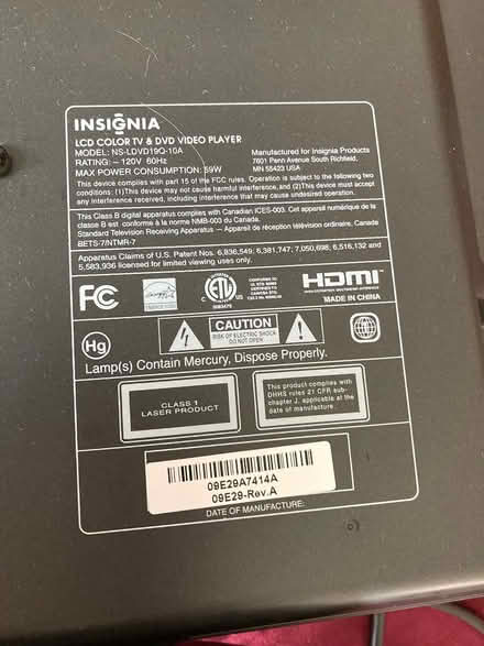Photo of free Insignia Color LED TV & DVD Player (Near Eubank Costco) #2