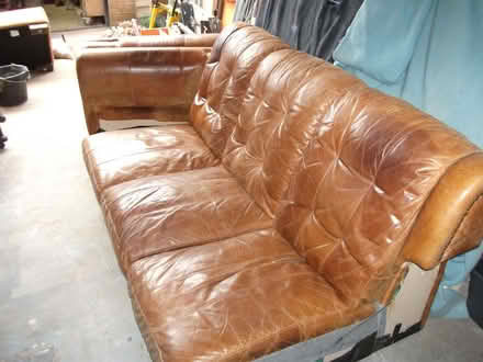 Photo of free Leather Sofa and footstool (Sprowston NR7) #1