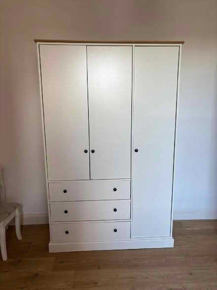 Photo of free White wardrobe - 3 door 3 drawer (Chalford GL6) #1