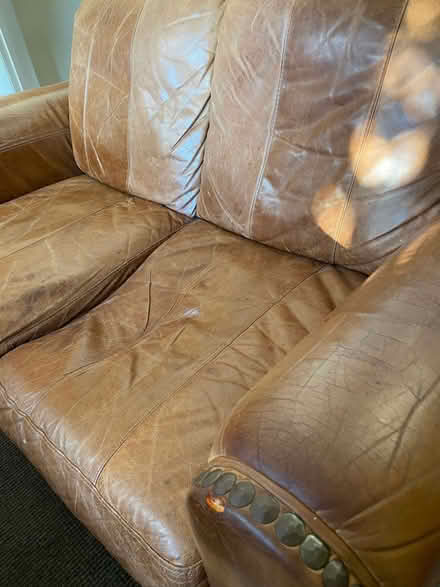 Photo of free 2 x 2 Seater Tan Leather Sofas (Sutton Bonington CP LE12) #2
