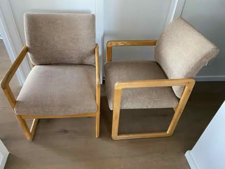 Photo of free Wood framed, upholstered chairs (Hintonburg) #1