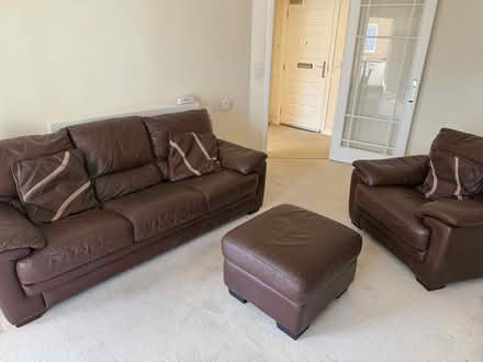 Photo of free Sofa plus chair and pouffe/stool (Bishops Stortford) #1
