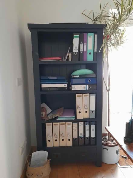 Photo of free Tall wooden shelves dark blue (Dun Laoghaire A96) #2