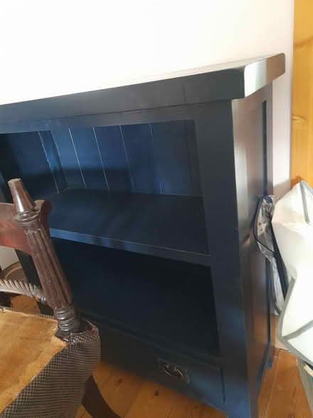 Photo of free Shortish blue wooden shelves (Dun Laoghaire A96) #1