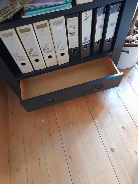 Photo of free Tall wooden shelves dark blue (Dun Laoghaire A96) #3
