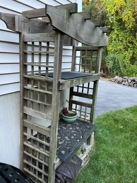 Photo of free Wooden outdoor display shelf (Billerica Center) #1