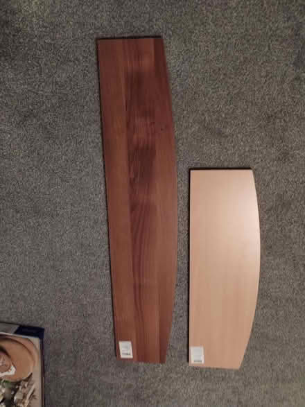 Photo of free NEW Two unmatched laminate wood shelves (Belmont BL7) #1